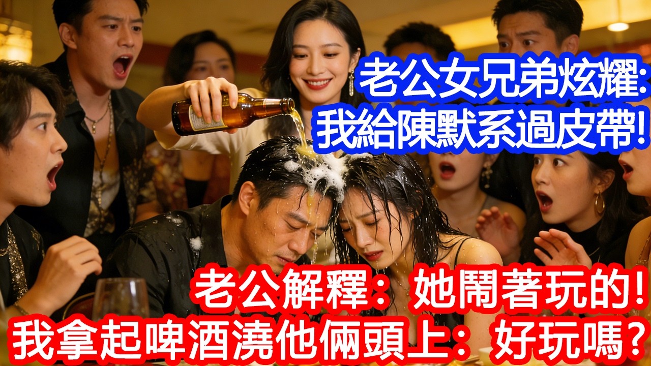 【情感故事】聚會上，老公女兄弟炫耀：我給陳默系過皮帶。老公解釋：她鬧著玩的！我拿起啤酒澆他倆頭上：好玩嗎？#故事 #人生哲理 #婚姻 #出軌 #爽文