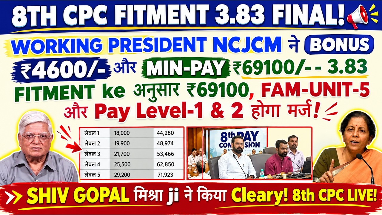 8th Pay कमिशन Big News! दिवाली बोनस Min-Pay ₹69100 NCJCM  Fitment 3+ DA मर्ज फैमली यूनिट-5 @ATARLLB