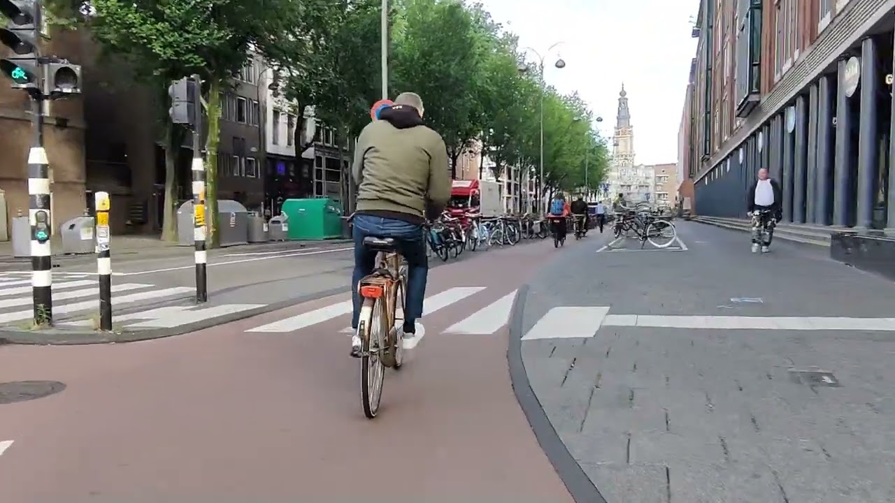Morning commute to work by bike in Amsterdam (Holland)
