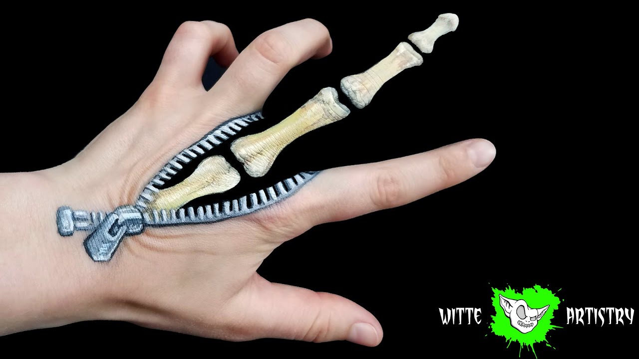 ✅UNZIPPED SKELETON HAND- Halloween Makeup Illusion