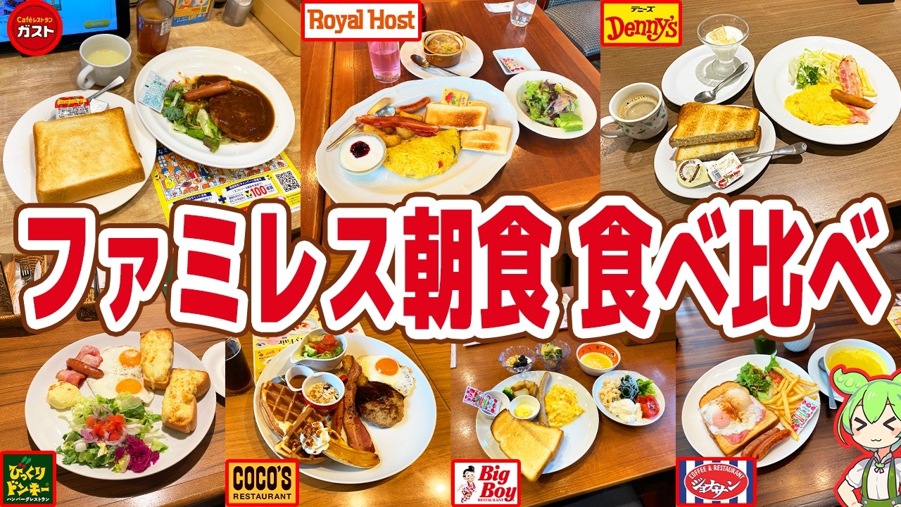 【レビュー】ココスバイキングのコスパ超え！？ファミレス7社のモーニングを食べ比べ！【ずんだもん解説】