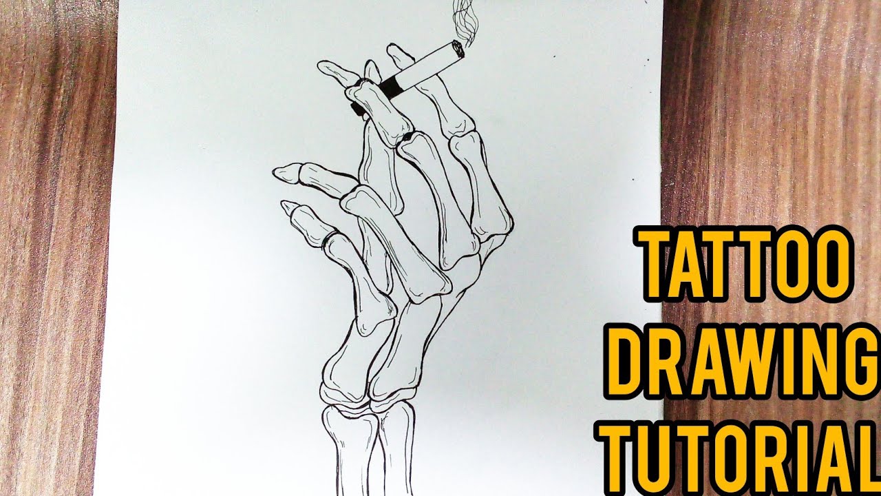 How To Draw A Skeleton Hand Holding A Cigarette || Tattoo Drawing Tutorial