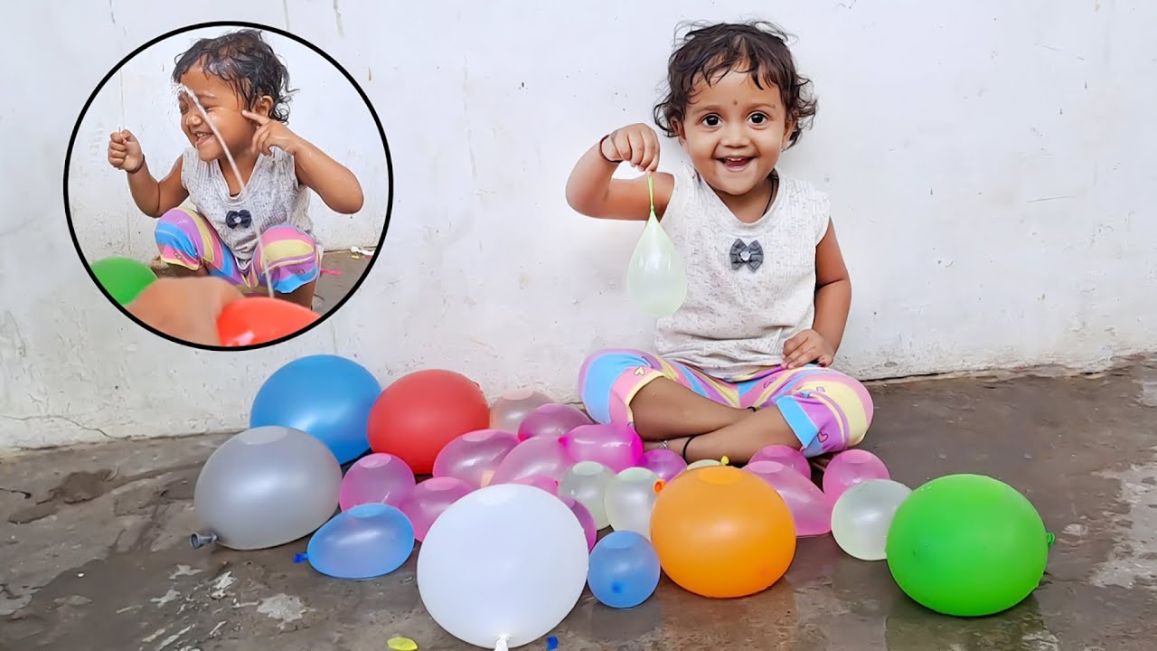 Diya नन्ही बच्ची और पानी वाले गुब्बारे | Kids Balloon Masti | Colorful Water Balloons Fun |
