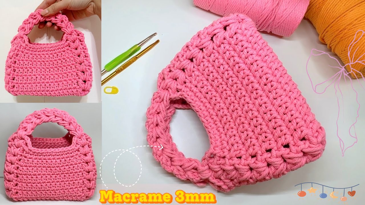 Сумка с пышной ручкой из макраме 3мм｜Сумочка｜túi xách tay #crochet #crochet #móclen