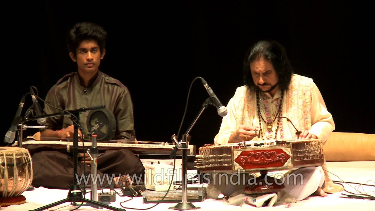 Indian instrumentalist Bhajan Sopori playing santoor