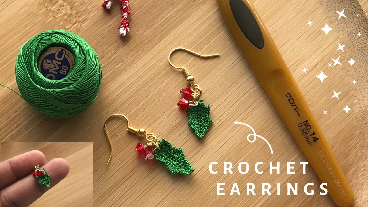 How to crochet Christmas earrings - Christmas holly leaf earrings 