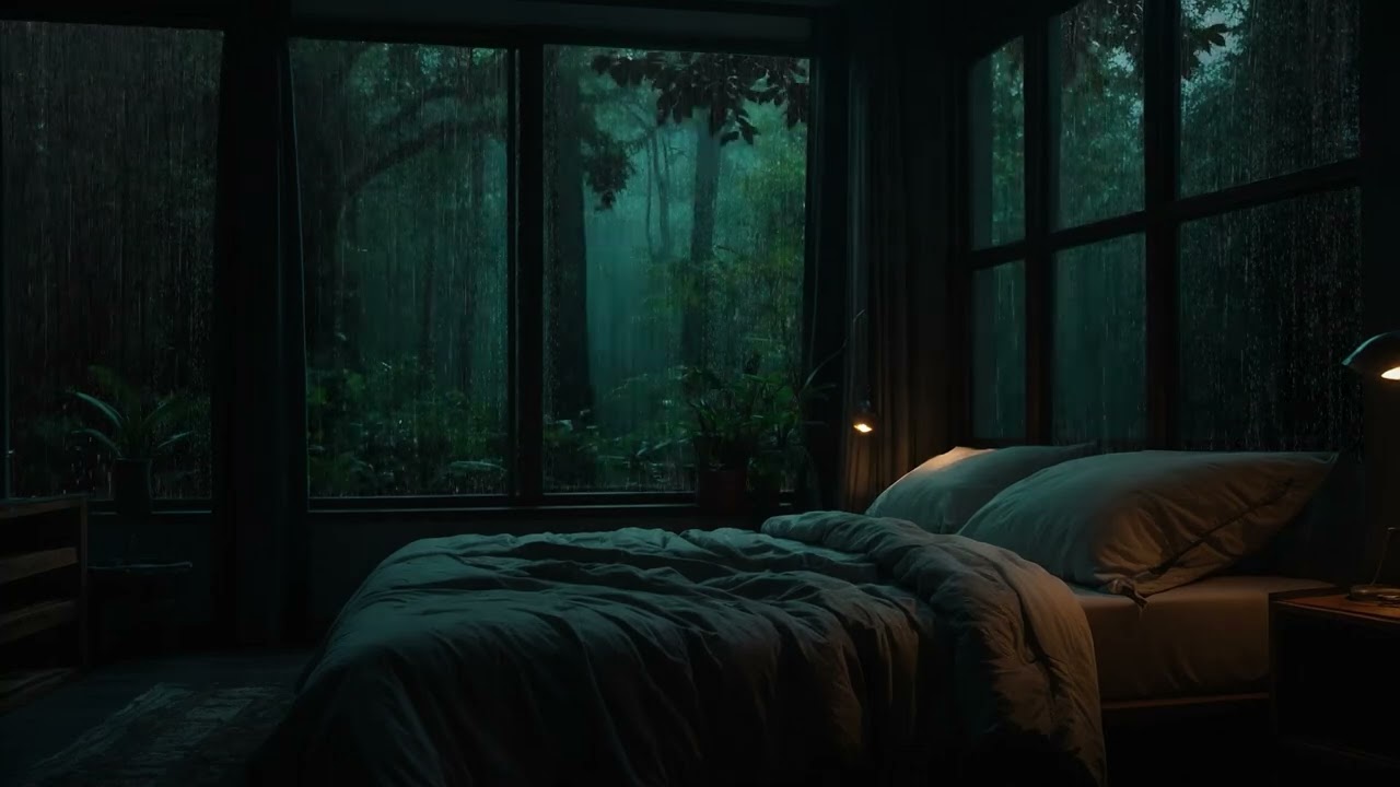 Heavy Rain Pouring Outside the Window | Cozy Sleep Scene