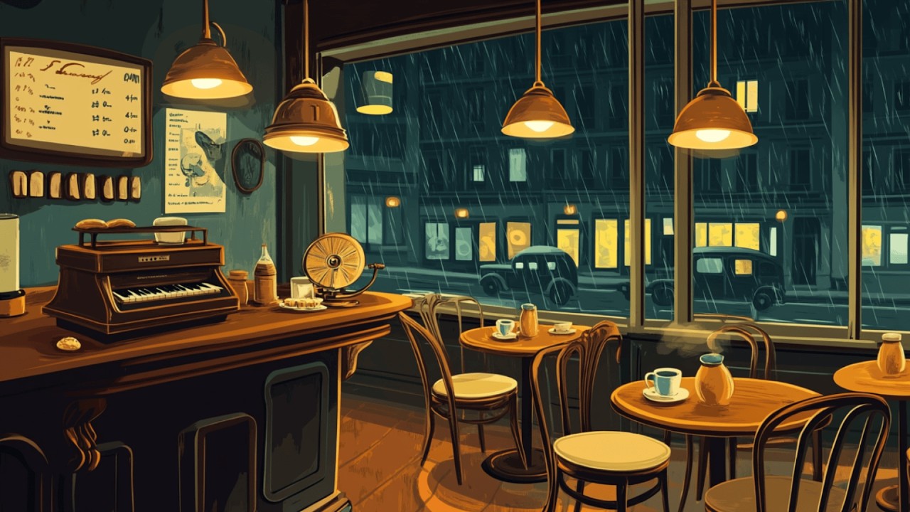 Rainy Night Jazz ☔ Cozy 1940s Vintage Room with Radio & Vinyl Ambience