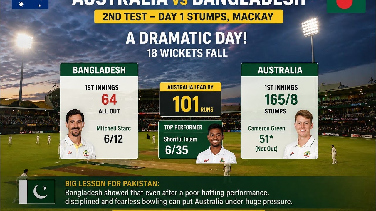 Australia vs Bangladesh 2nd Test Day 1 Highlights 🔥 18 Wickets Fall | Big Lesson for Pakistan 🇵🇰