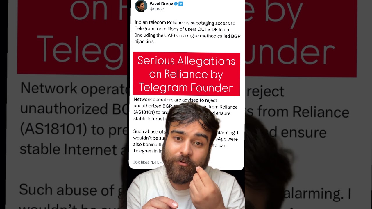 Serious Allegations Against Reliance for BGP Hijacking by Telegram Founder #meta #telegram #pavel...