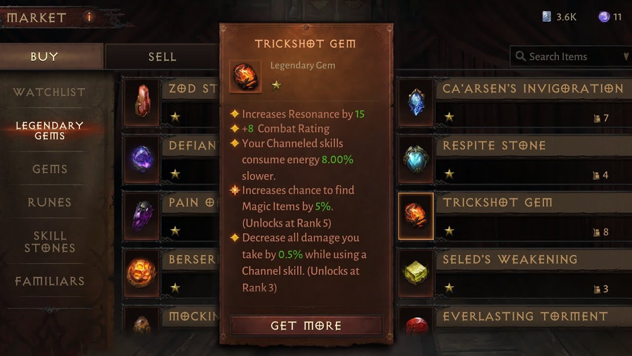Trickshot Legendary Gem Review for Diablo Immortal 