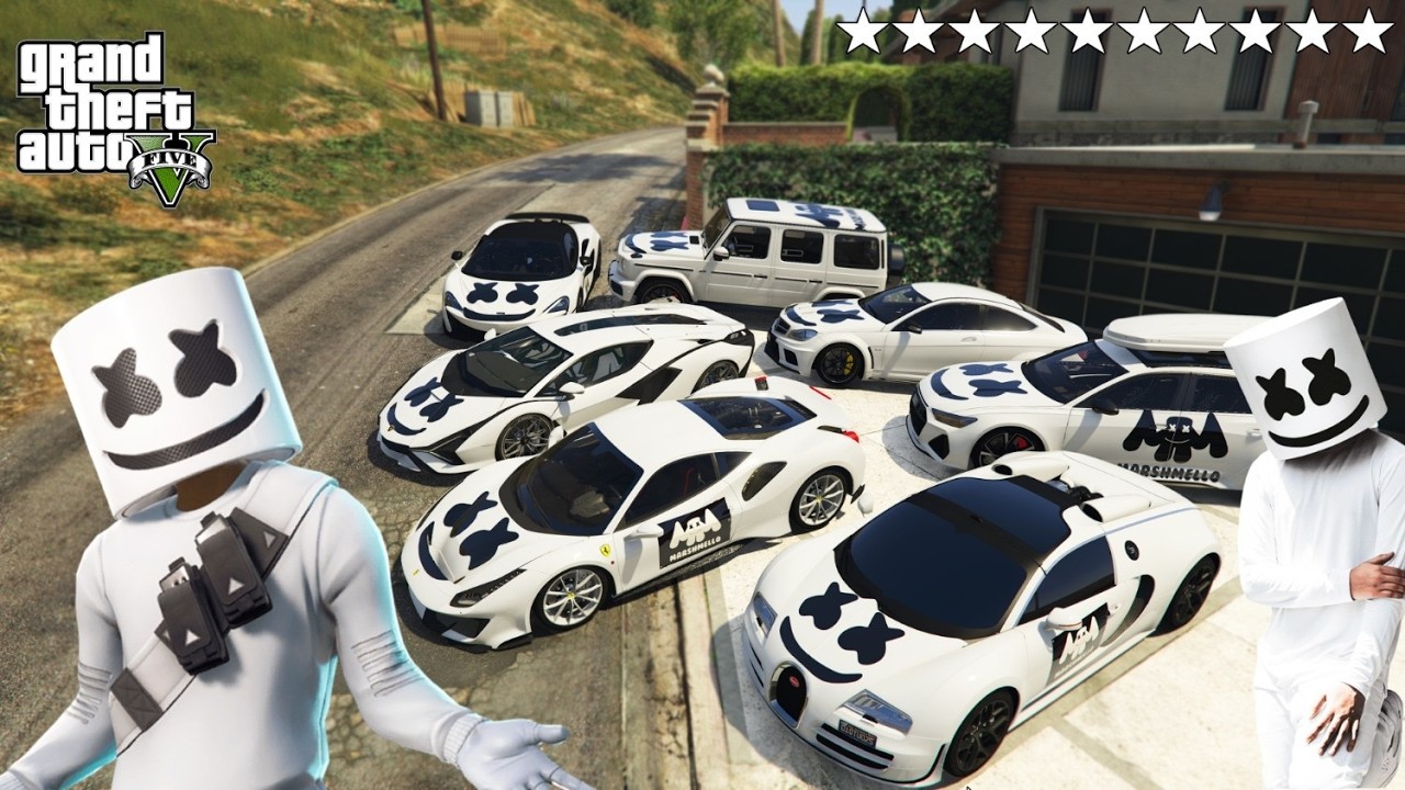 GTA 5 - Stealing MARSHMELLO Cars With Franklin!(Real Life Cars#54)