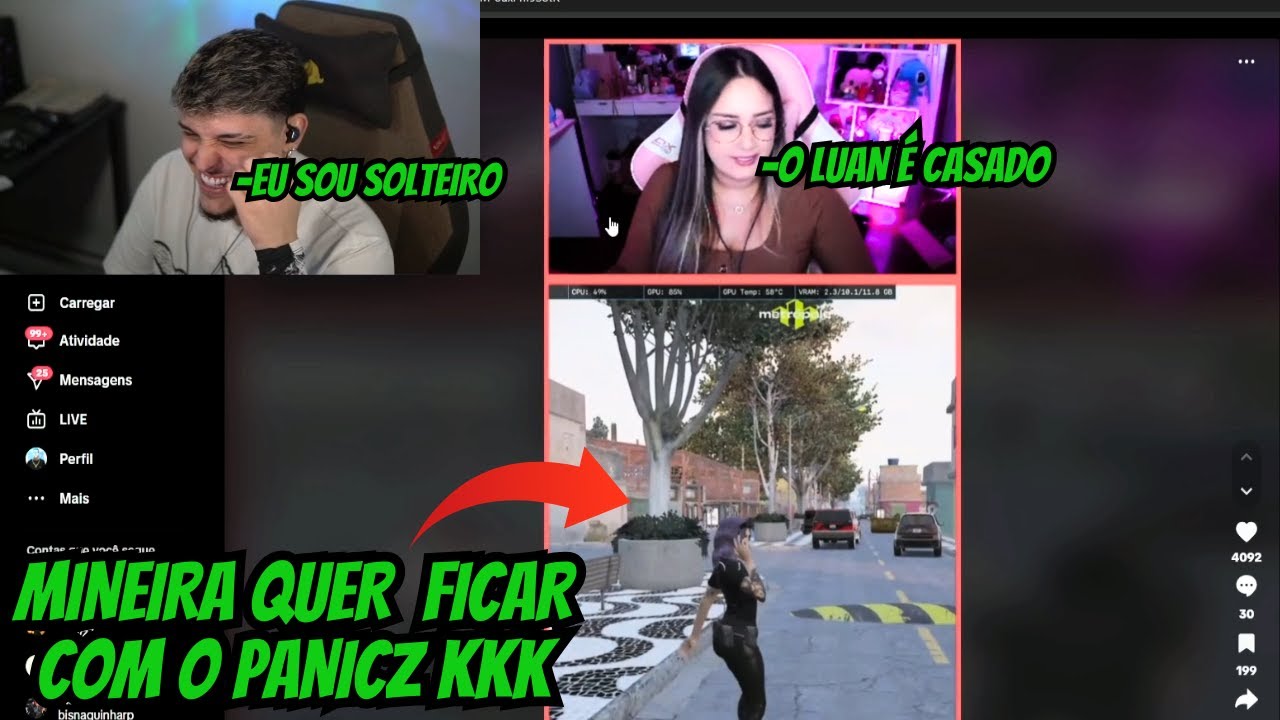 LUANZ7 REAGINDO A MINEIRA LIGANDO P NARA PEDINDO O NUMERO DO PANICZ E FALANDO DO LUAN KKKK