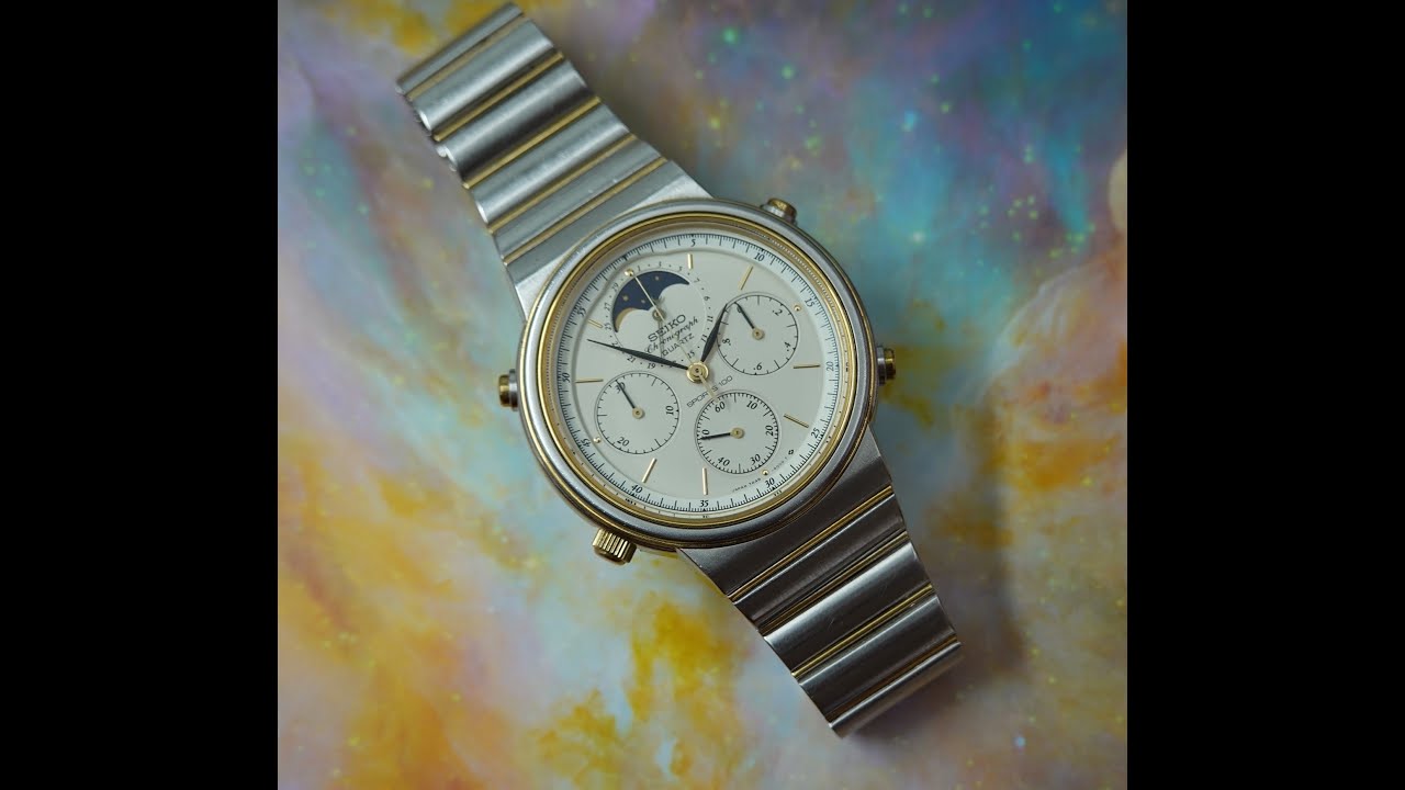 1986 Seiko men's moonphase chronograph vintage watch, reference 7A48-5000, with papers