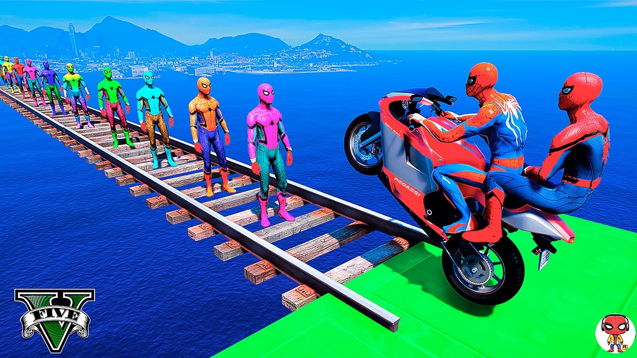 GTAV SPIDER - MAN 2 🏍️, Epic New Stunt Race For Motor Racing Challenge By Heroes and Friends