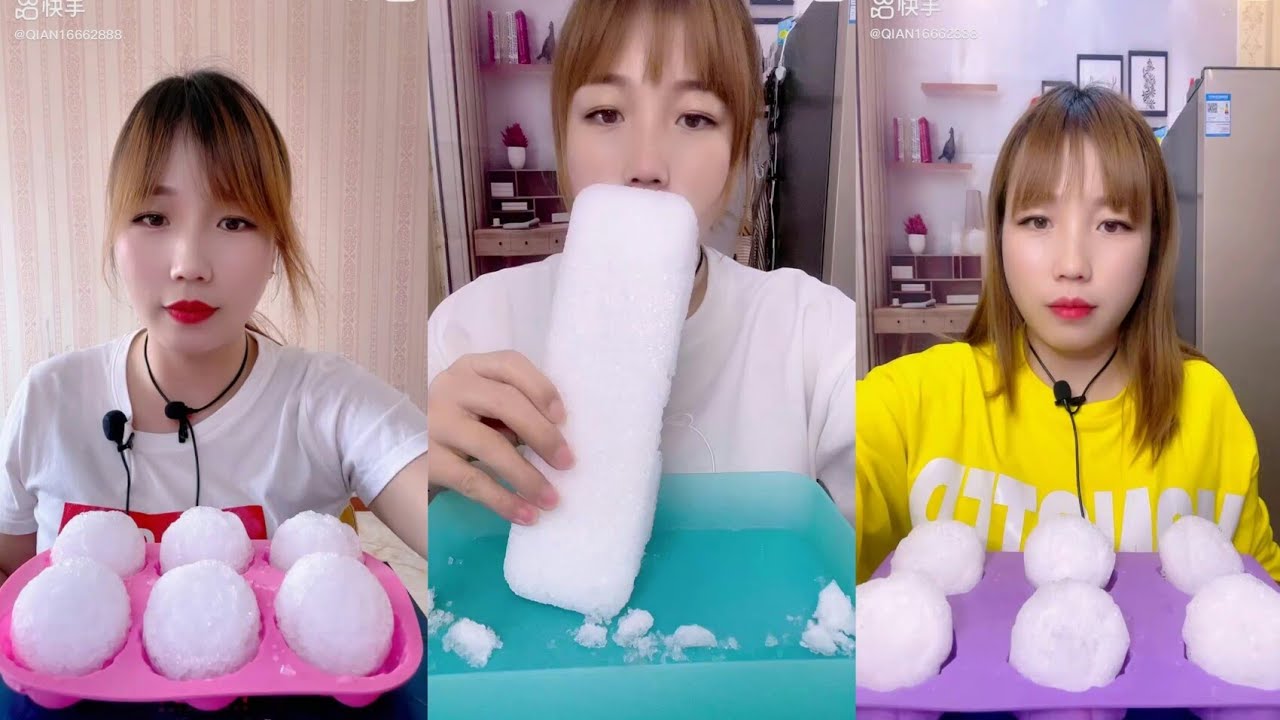 ASMR BIG BITES WHITE ICE BY QIANI #asmr #asmreating #kwai #crunchyasmr #ice #iceeating #whiteice