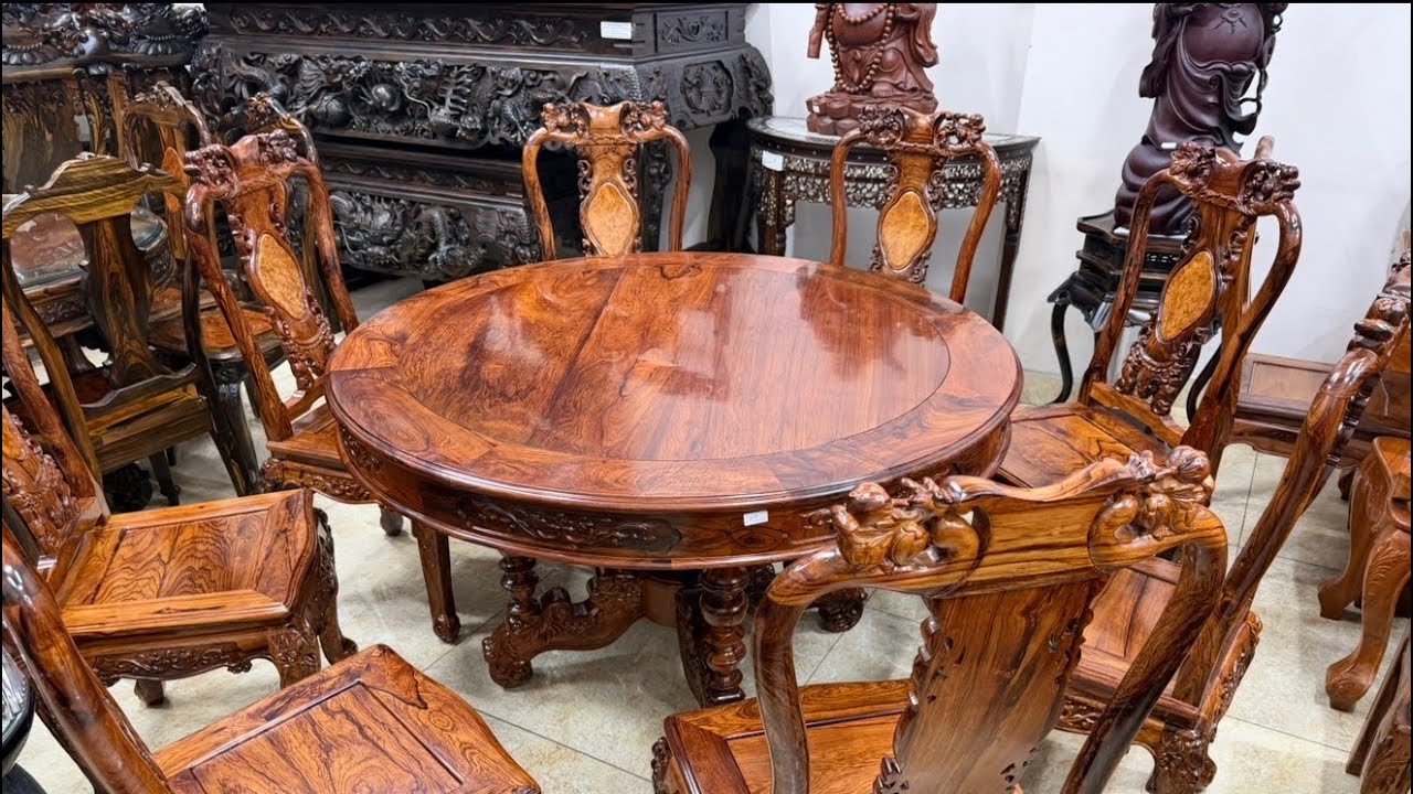 Bộ bàn tròn 8 ghế gỗ cẩm lai việt .Hàng siêu VIP