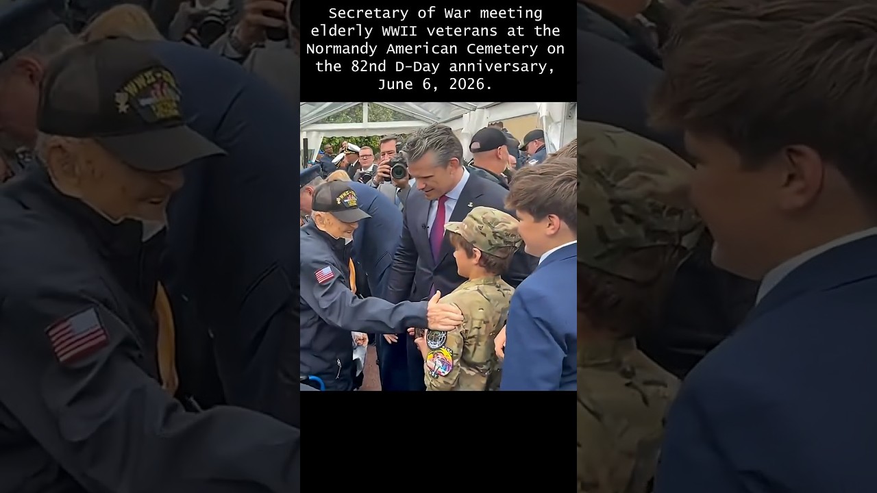 Secretary Pete Hegseth meeting WWII veterans on the 82nd D-Day anniversary with his children