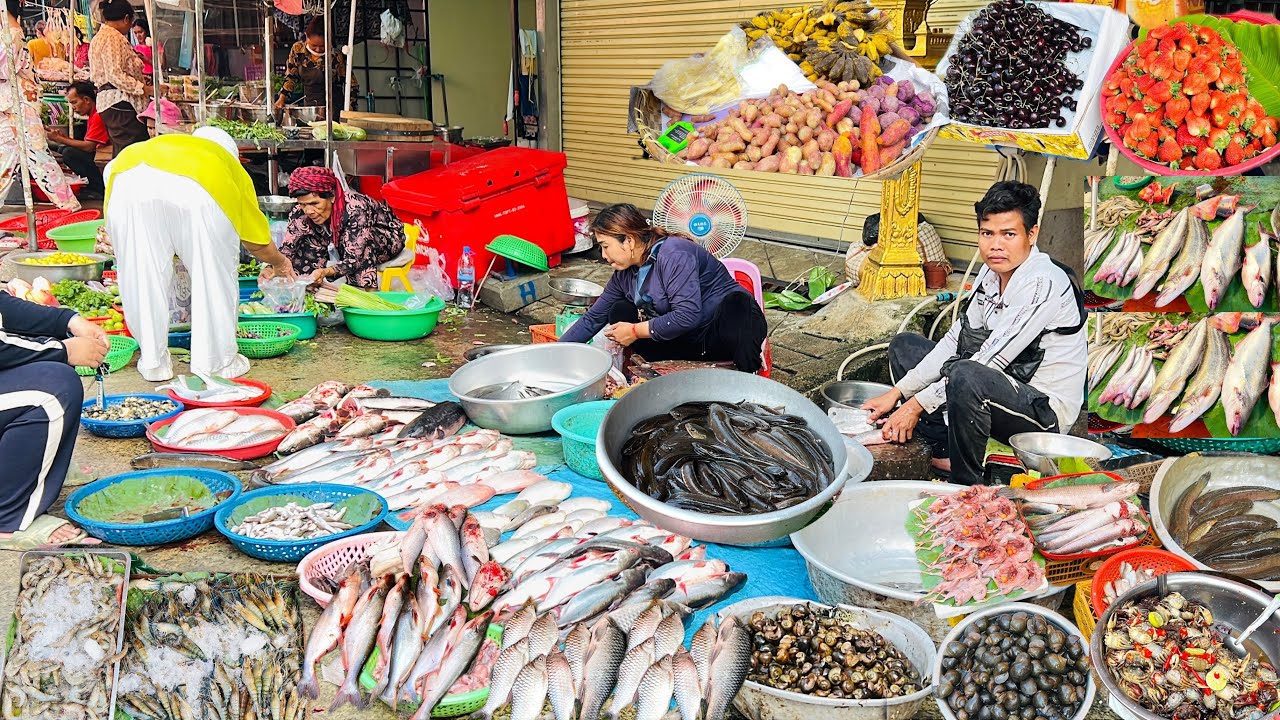 Cambodian’s Fish Market in Phnom Penh- Food Daily Lifestyle, Breakfast, Desserts, Snacks, Fresh Food