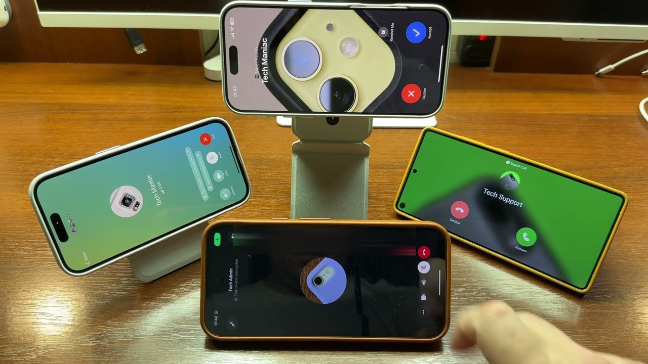 iPhone 16PM, 15 Pro, Samsung S25U, Pixel 9PXL Meet, Telegram, Signal, WhatsApp Incoming Call +Stands