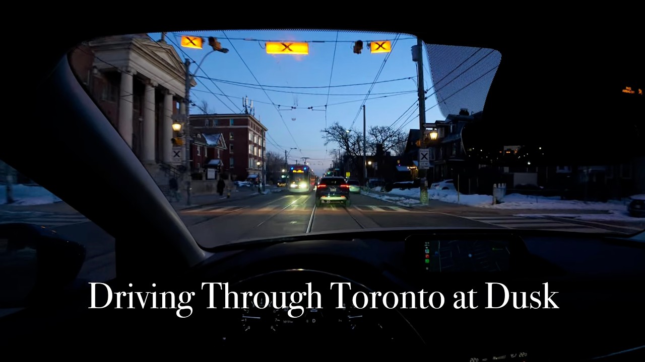 Toronto Winter Twilight Drive | Streetcar Routes & Snowy Streets 4K