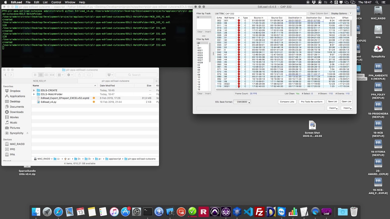 Ediload creating CutScene automatically using python, applescript