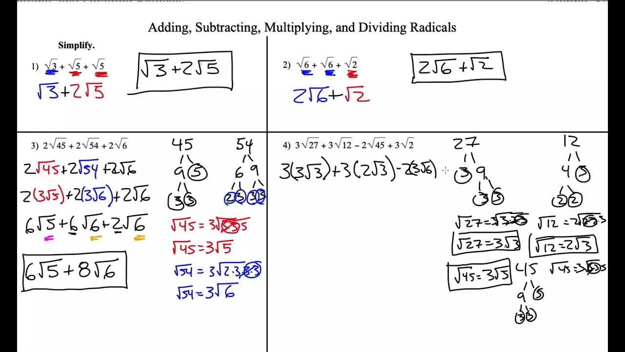 Adding, Subtracting and Multiplying Radicals Example Problems
