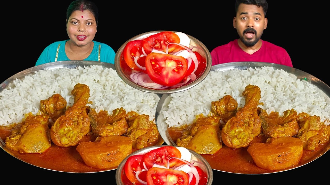 HUSBAND WIFE SPICY 🔥 CHICKEN CURRY WITH RICE EATING CHALLENGE//@kamanamahadebfoodhouse 100