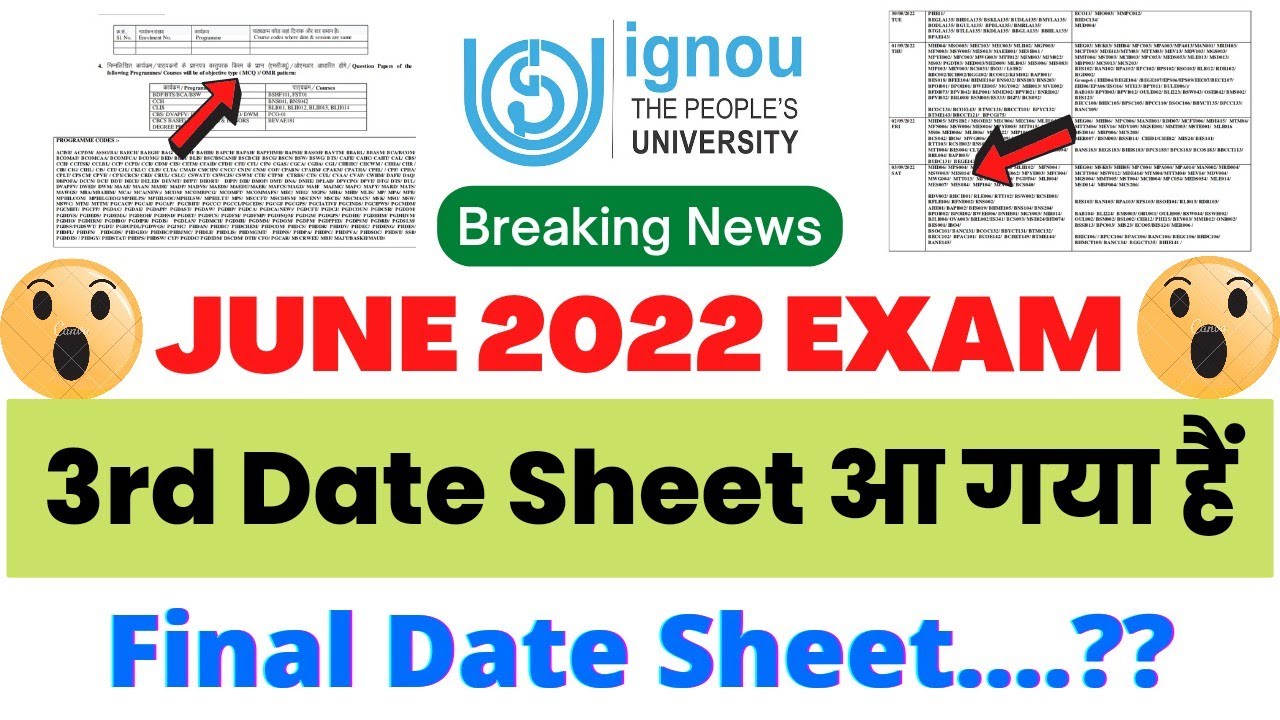 (Breaking News) IGNOU Released 3rd Date Sheet for the June 2022 TEE | Important for all Students