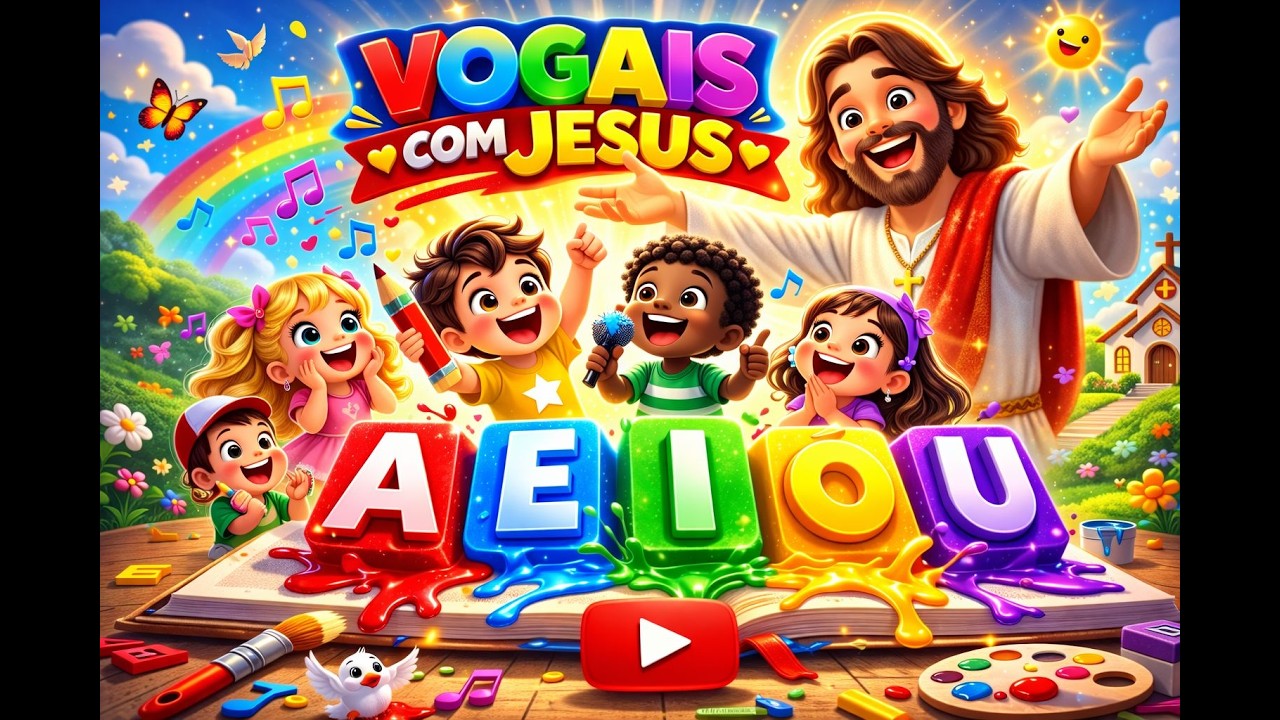 Vogais com Jesus 🎵 Música Infantil Cristã Educativa  A É I Ó U
