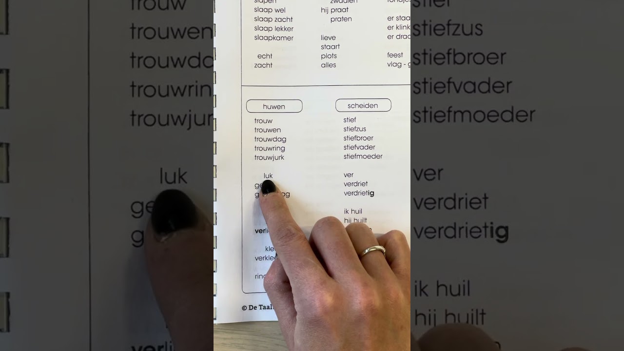 LEESKAARTEN L2 Thema 5 week 3 woordjes Joepie Woepie Trouwen en scheiden 