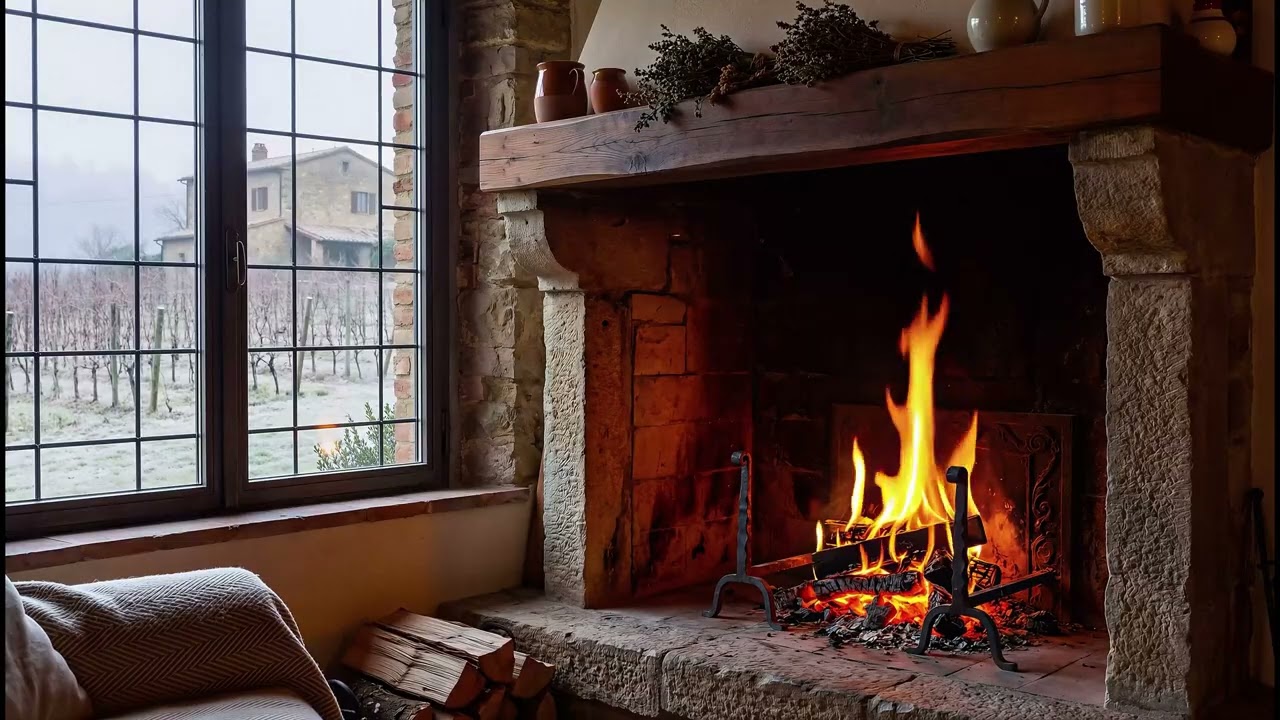 🇮🇹 🔥 Ancient Stone Fireplace & Vineyard Peace (3 Hours of 4K Winter Ambience)
