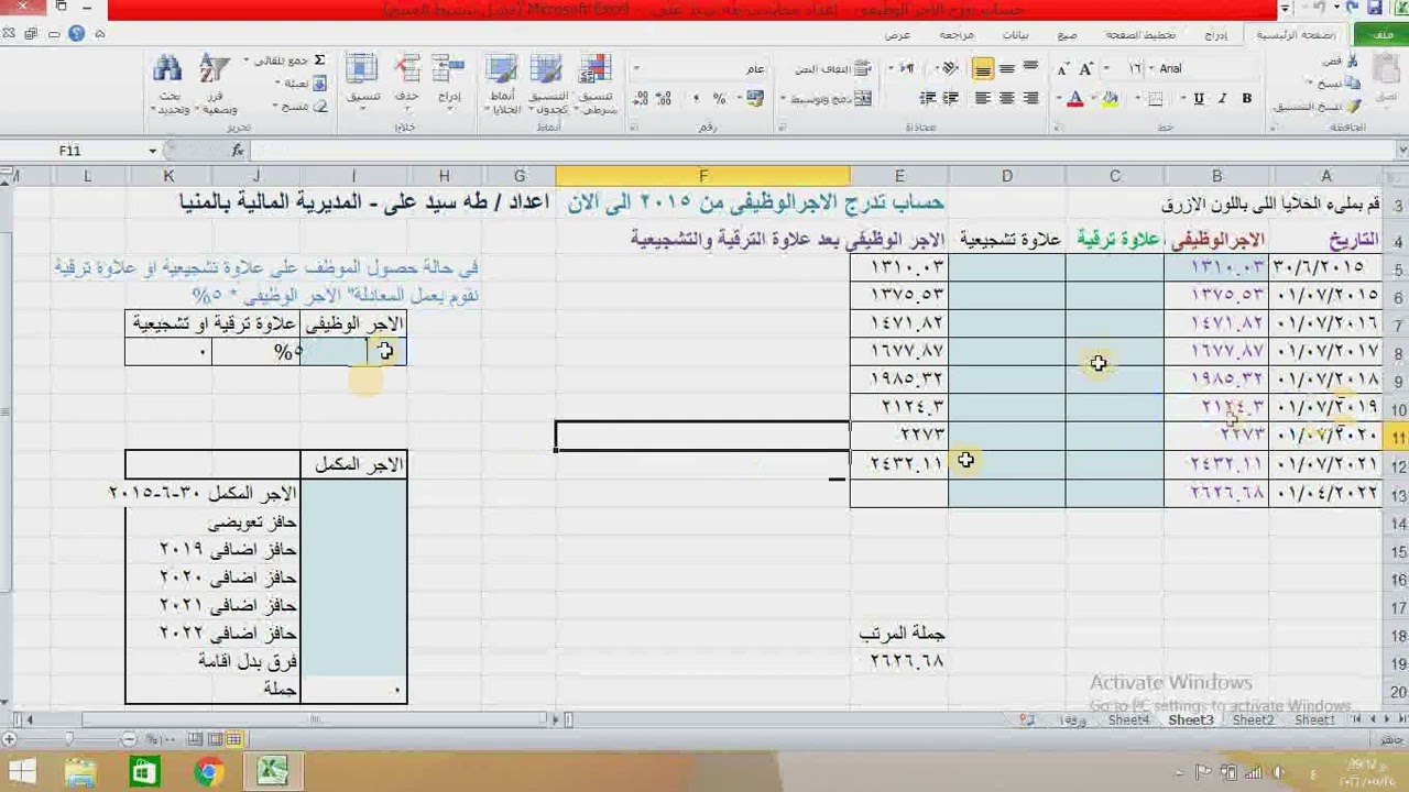 تدرج المرتب من ٢٠١٥ حتى الان - المحاضرة الرابعة للأجر الوظيفى والمكمل