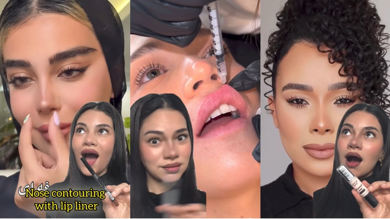 Lip Liner Nose Contour Compilation – No Filler Needed 😱