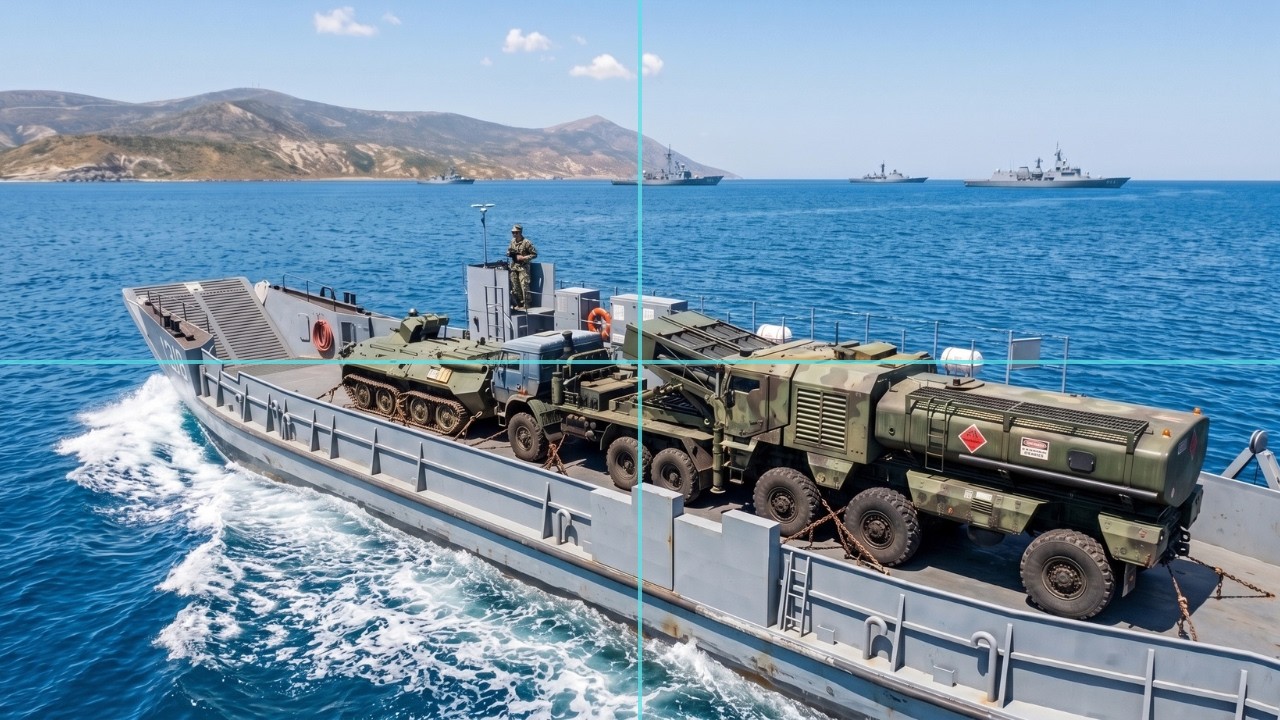 Russsian Ship Attempting to Land Vehicles Near Coast But Sunk by Missile
