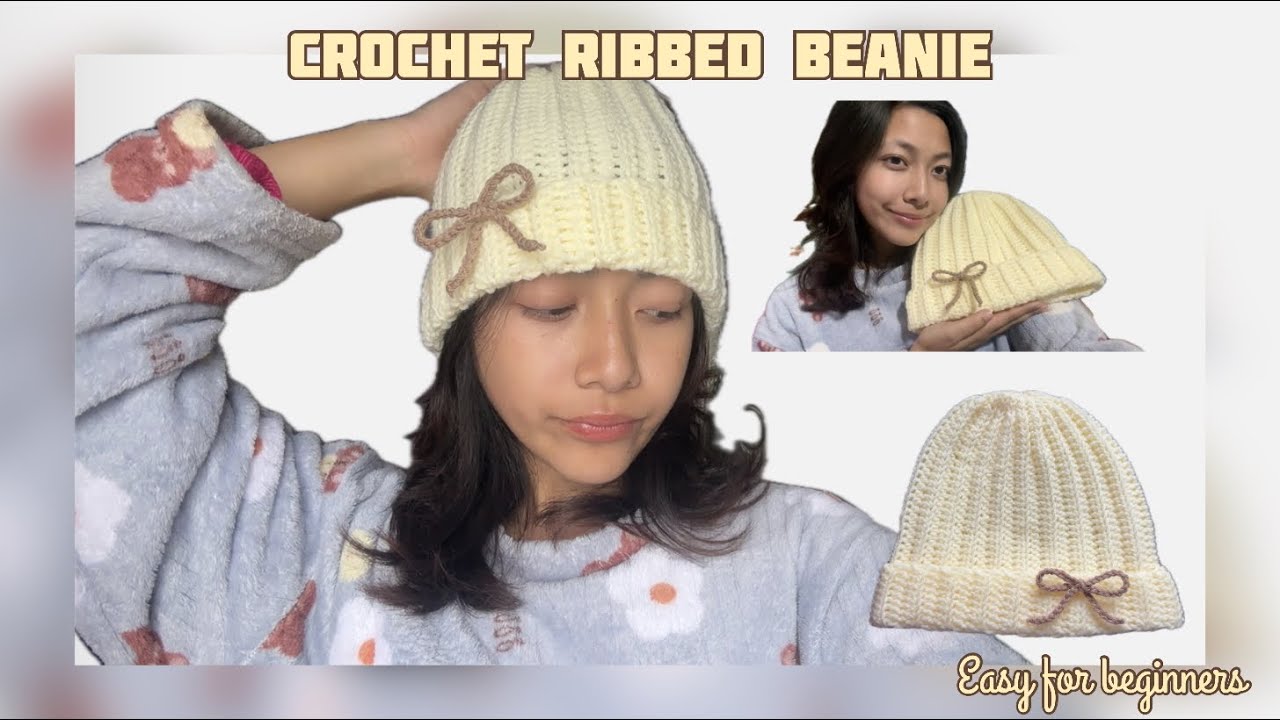 Crochet seamless ribbed beanie tutorial🤍🎀 | easy and beginner friendly | no bunching |