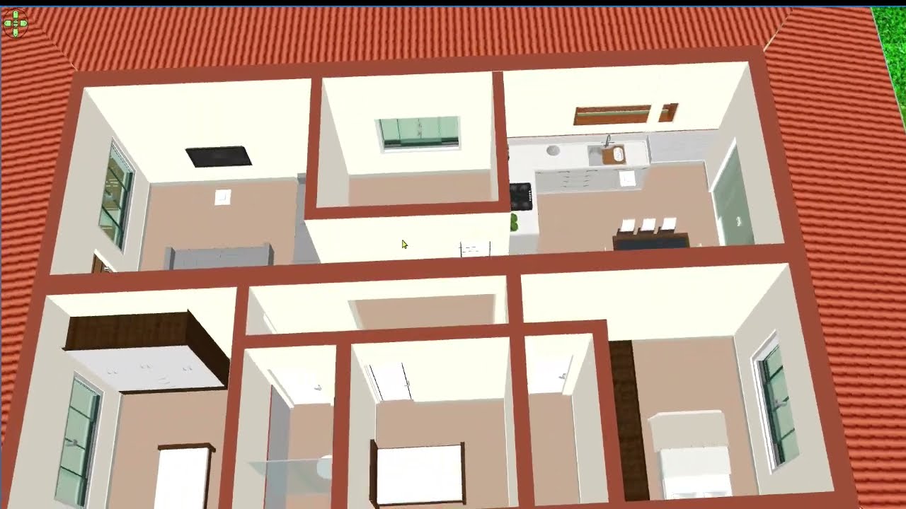 PLANTA 3D PARA CASA DE 4 QUARTOS