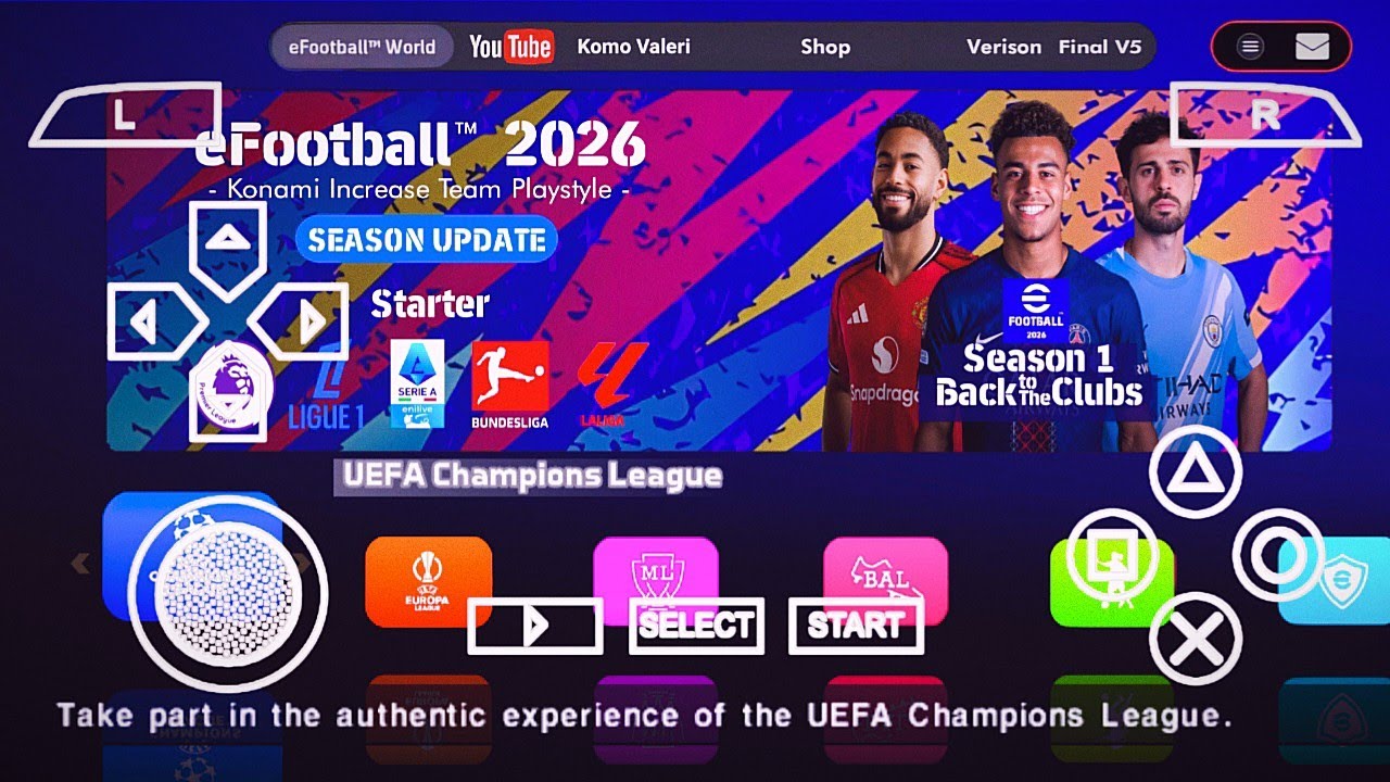 eFootball PES 2026 PPSSPP V5 Трансферы Обновление Real Face Новый стадион и формы 26 HD Графика