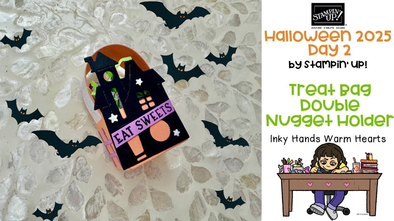 Halloween 2025 - Treat Bag Double Nugget Holder - Spooky Halloween Stampin Up Inky Hands Warm Hearts