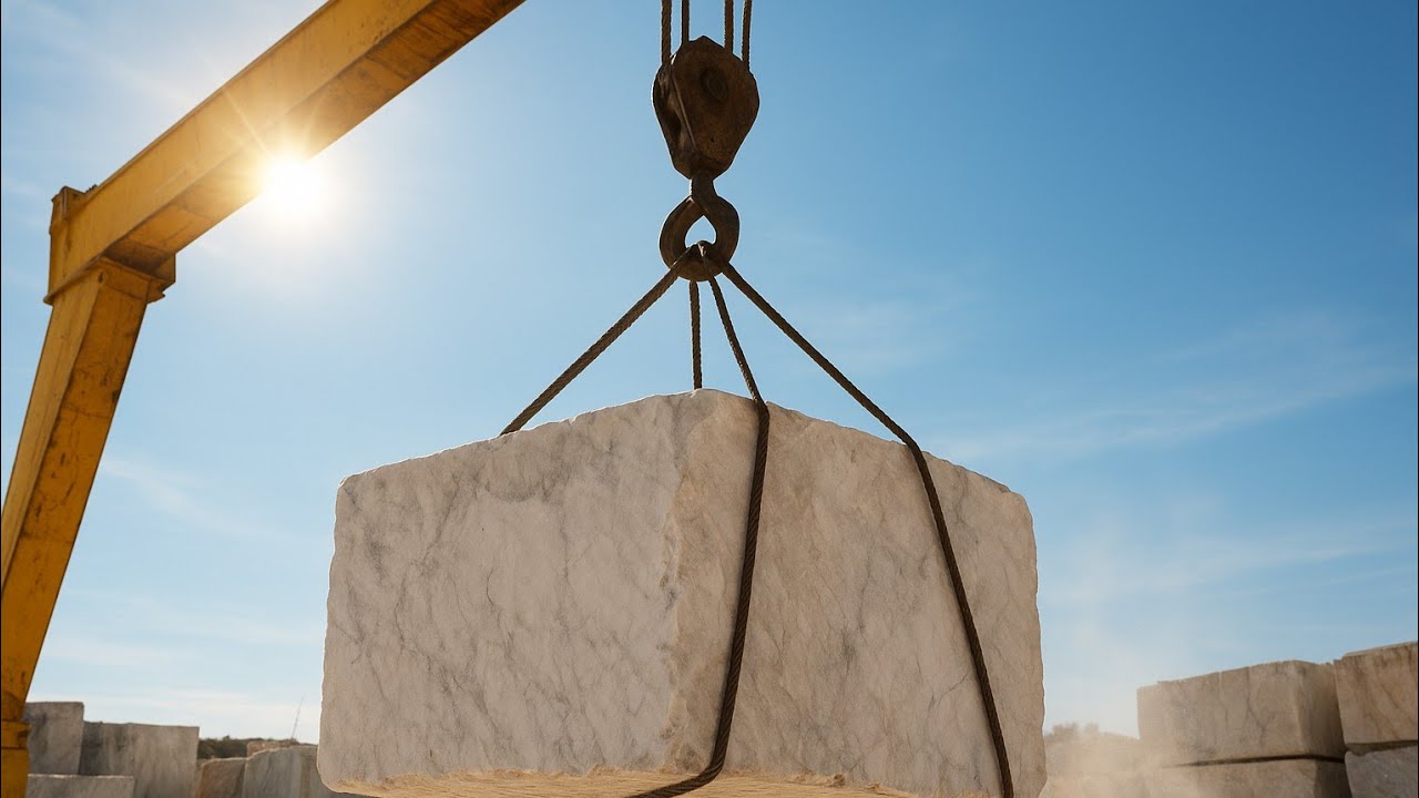 How to Lift Heavy Marble Stone Through Crane for Cutting  Marble Factory Work
