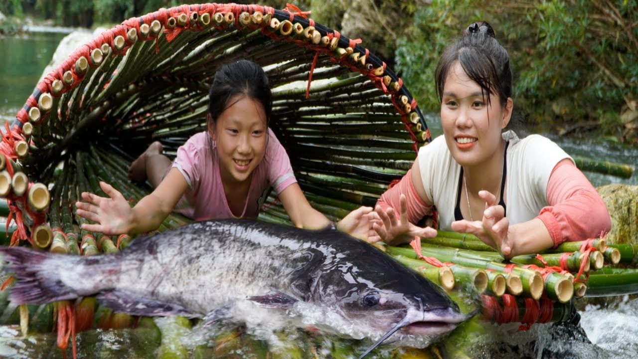 How to make giant primitive traps to catch huge schools of fish in the river | Em Tên Toan