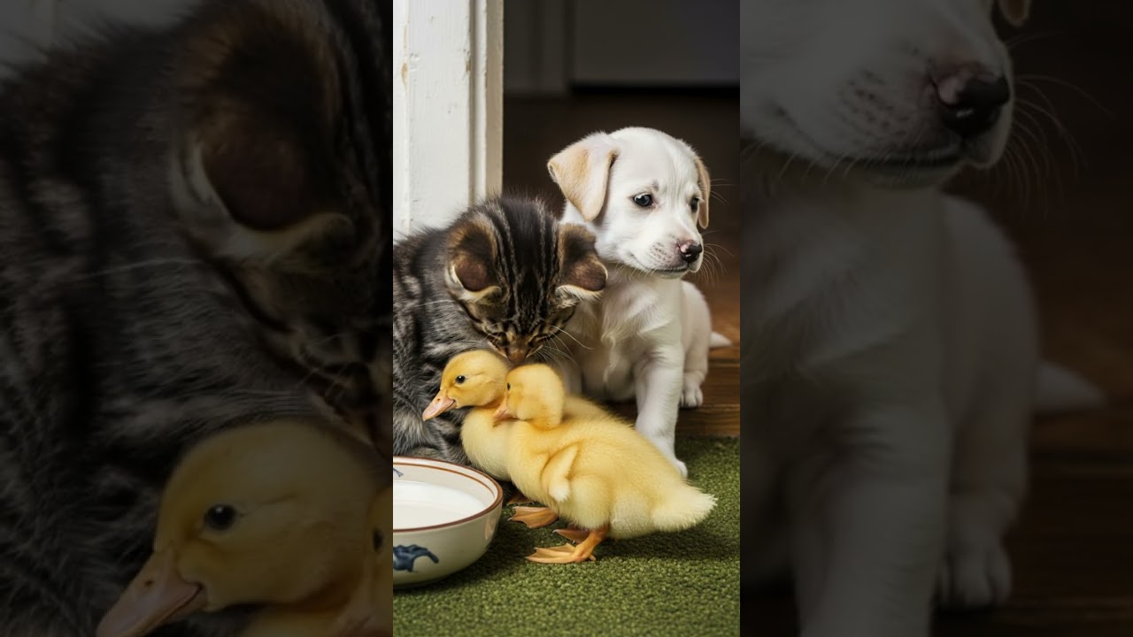 Kitten Takes Care of Puppy and Duckling Heartwarming Rescue 