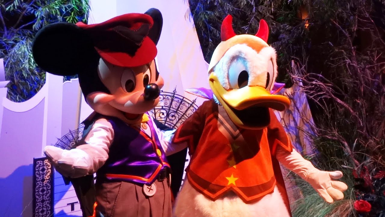 Vampire Mickey Mouse and Devil Donald Duck characters, Halloween Time 2017 at Disneyland Resort