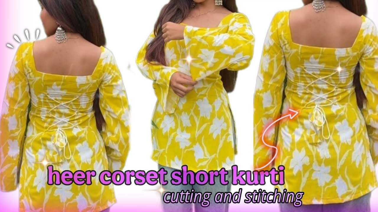 Viral heer corset short kurti 💫🍂 | most trending kurti with back dori cutting and stitching tutorial