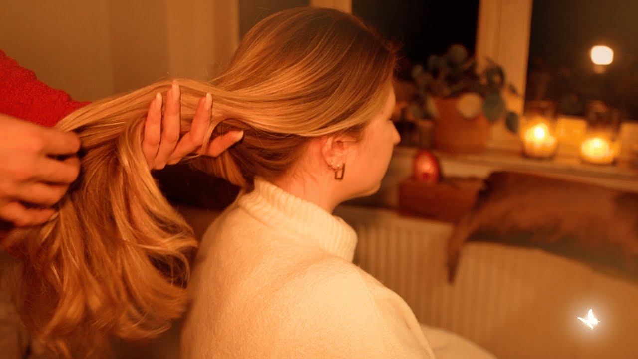 ASMR whispered 😴 super slow & soft real person hair pulling, brushing & massage w/o ambient music