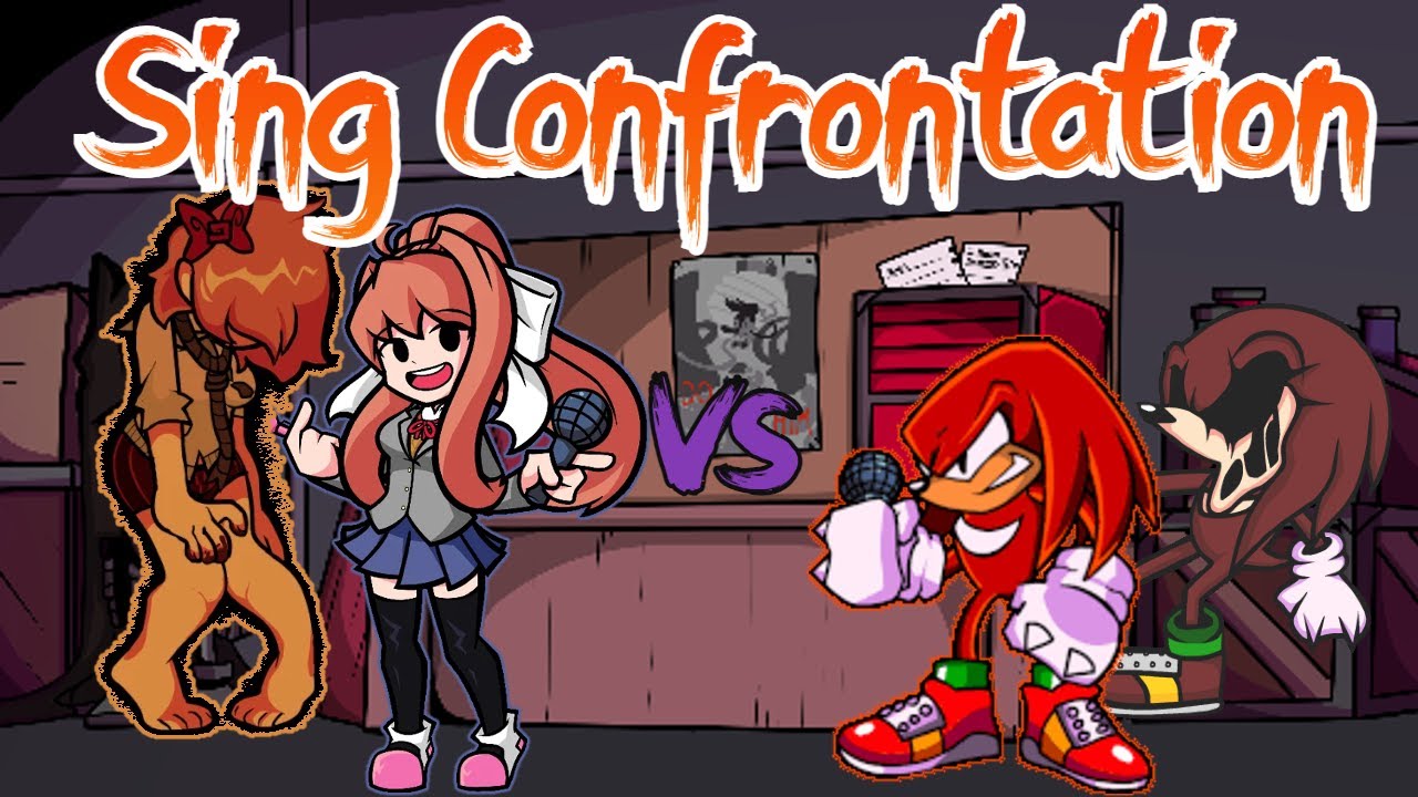 Monika, Sayori and Knuckles(exe) sing Confrontation! - Friday Nigth Funkin Cover