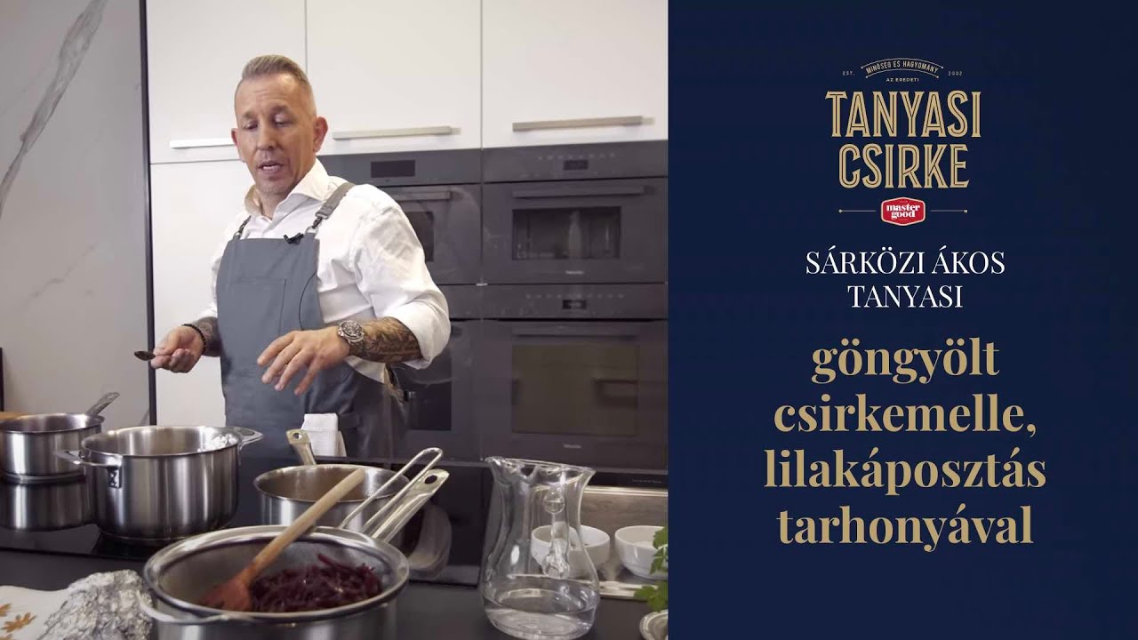 Sárközi Ákos Tanyasi göngyölt csirkemelle, lilakáposztás tarhonyával