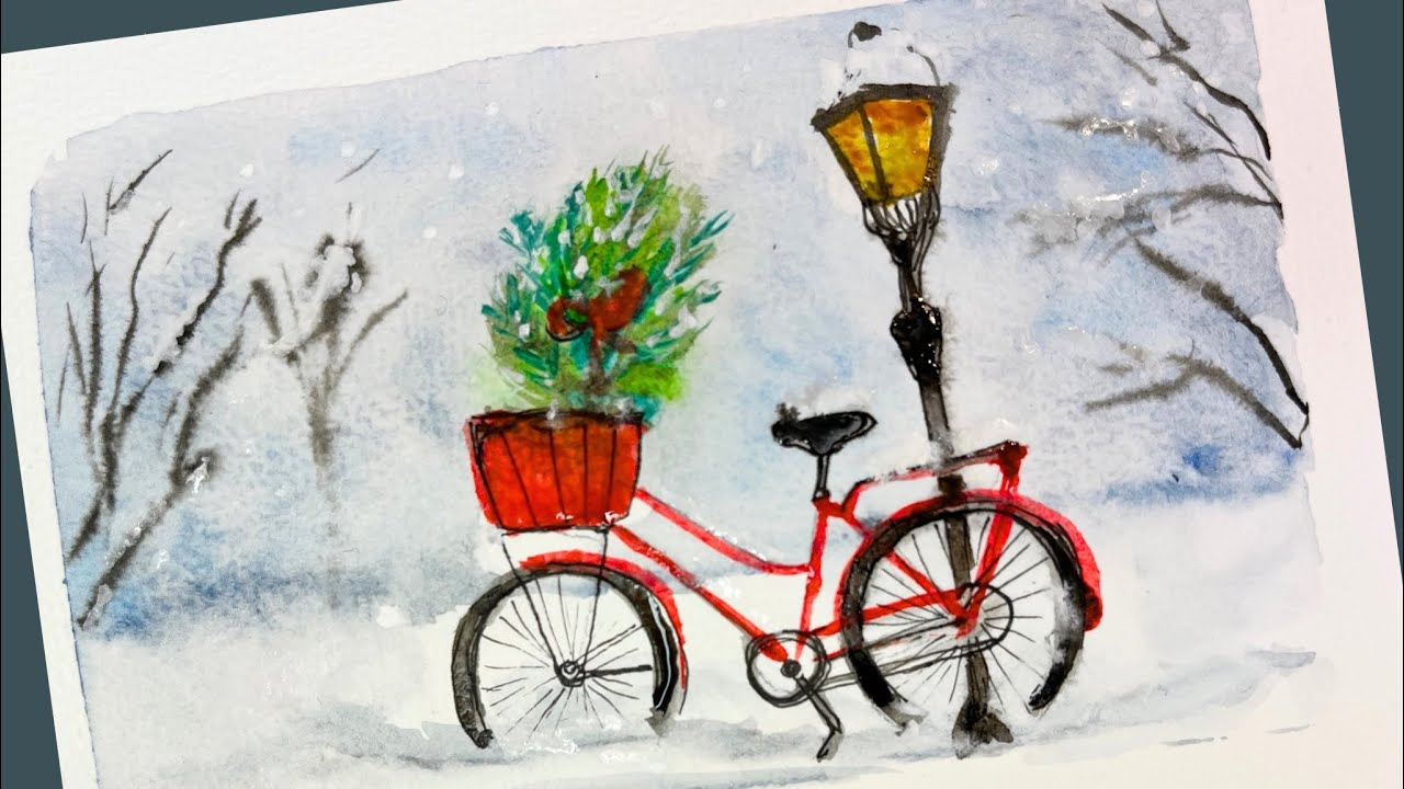 Cozy winter Christmas watercolor painting tutorial | step by step easy painting for beginners