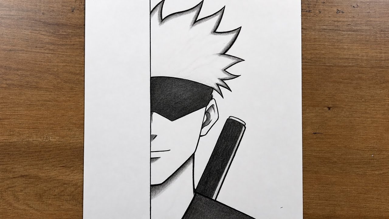 How to Draw Gojo Satoru Half Face | Easy Step-by-Step Anime Drawing