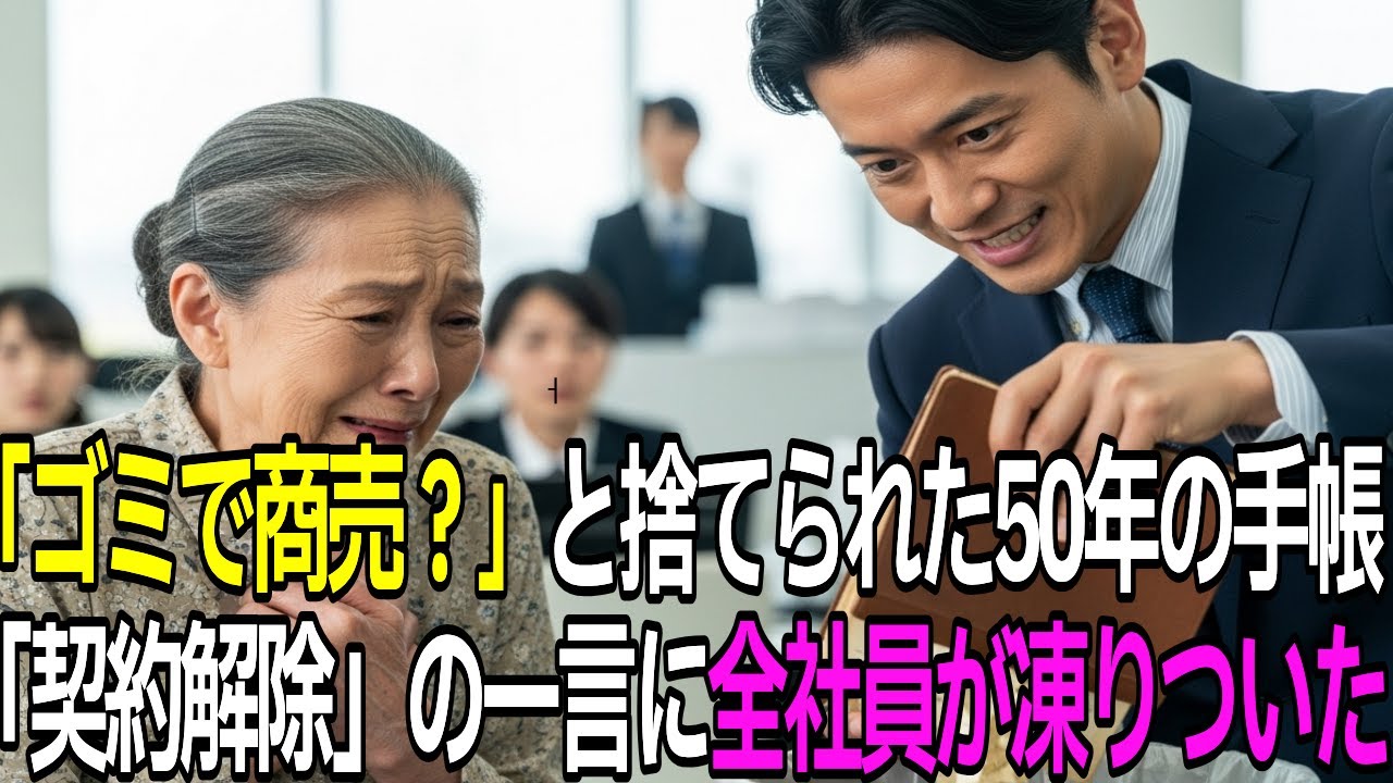 「ゴミ手帳」とボロ手帳をビリビリに破き無視する社員。しかし、お婆さんの「契約解除」の一言で会社が消失した…